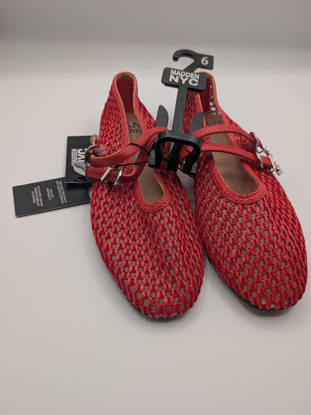 Madden NYC Red Woven Mary Jane Flats with Buckle